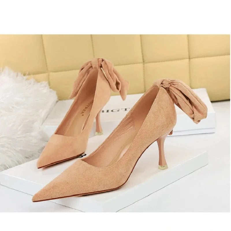 Ladies Autumn High-Heeled Pumps Fashion Women's Shoes Stiletto Shallow Mouth Pointed Toe Back Butterfly-Knot Female Shoes