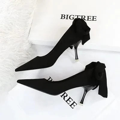 Ladies Autumn High-Heeled Pumps Fashion Women's Shoes Stiletto Shallow Mouth Pointed Toe Back Butterfly-Knot Female Shoes