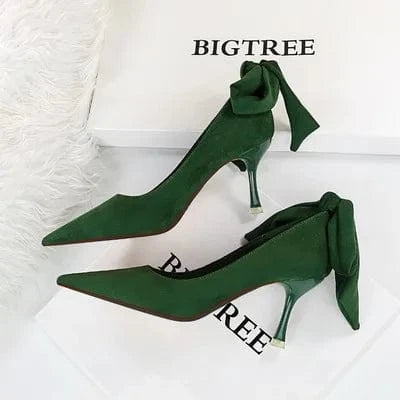 Ladies Autumn High-Heeled Pumps Fashion Women's Shoes Stiletto Shallow Mouth Pointed Toe Back Butterfly-Knot Female Shoes