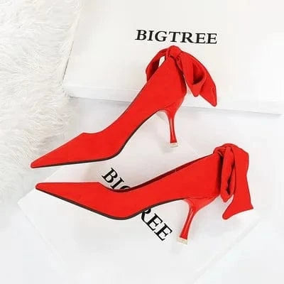 Ladies Autumn High-Heeled Pumps Fashion Women's Shoes Stiletto Shallow Mouth Pointed Toe Back Butterfly-Knot Female Shoes