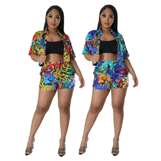 Ladies Casual Wear Short Sets for Women 2023 2 Piece Shorts and Shirt Set Street Crop Tops for Women Graphic Tee Shorts Set