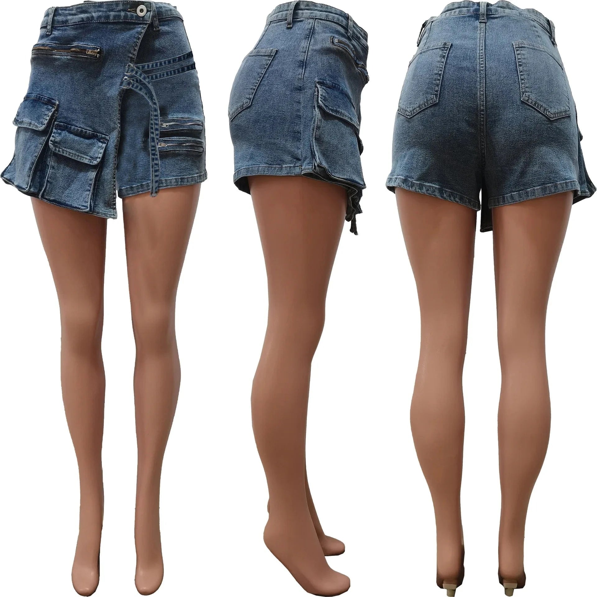Ladies Elastic Jean Cargo Shorts Trending Summer Street Wear Woman Jeans Skorts Stylish Lace Up Denim Cargo skort for women
