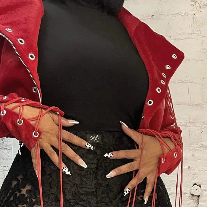 Ladies Fall Jackets 2022 Women Eyelet Strap Coats Winter Streetwear Jacket Solid Lace up Jacket with Cotton