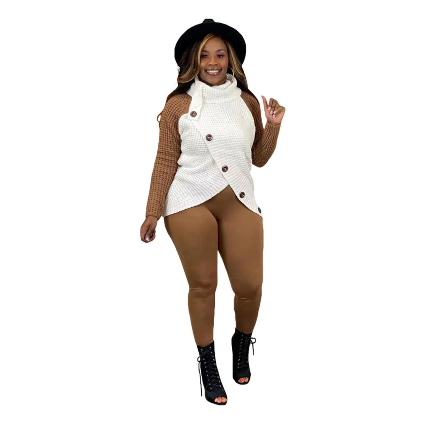 Ladies Knitted Sweater Women Fashionable Sweater Tops with Colorful Patchwork Trendy Pullover Knitted Sweater with Turtleneck