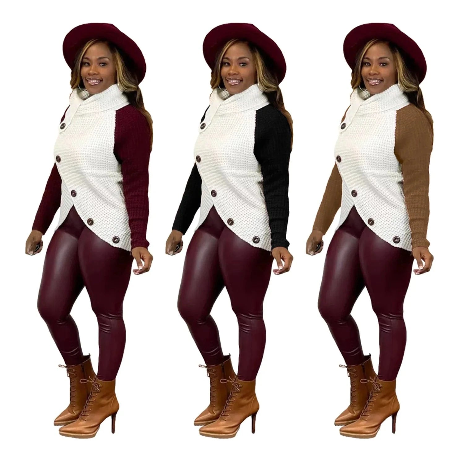 Ladies Knitted Sweater Women Fashionable Sweater Tops with Colorful Patchwork Trendy Pullover Knitted Sweater with Turtleneck