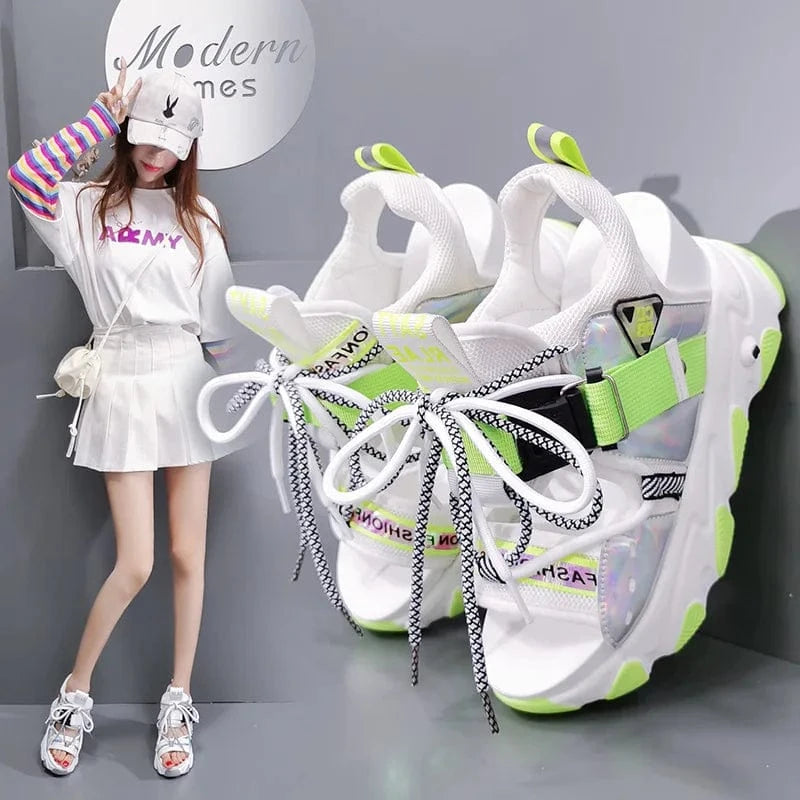 Ladies Platform Female peep toe Sport High Heeled Sandals Summer Beach Beautiful buckle strap Pu sponge cake sole Wedge Sandals