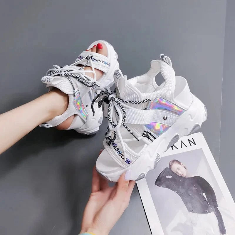 Ladies Platform Female peep toe Sport High Heeled Sandals Summer Beach Beautiful buckle strap Pu sponge cake sole Wedge Sandals