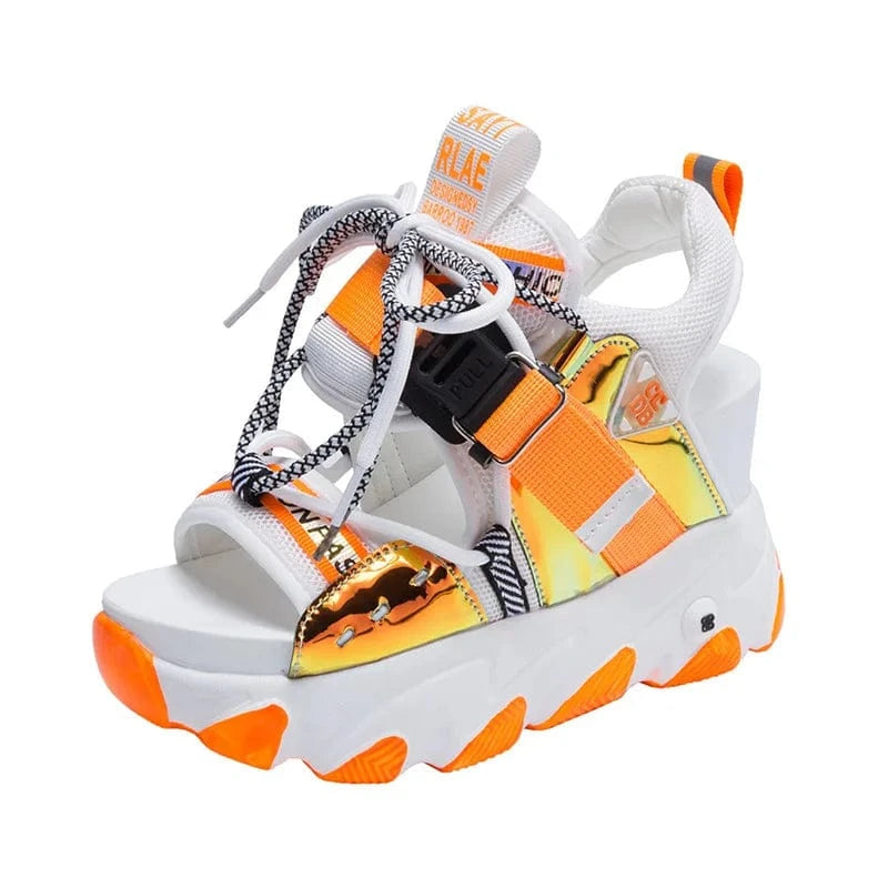 Ladies Platform Female peep toe Sport High Heeled Sandals Summer Beach Beautiful buckle strap Pu sponge cake sole Wedge Sandals