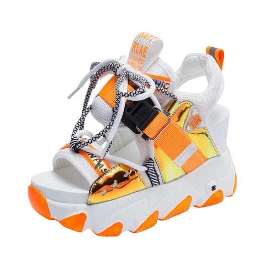 Ladies Platform Female peep toe Sport High Heeled Sandals Summer Beach Beautiful buckle strap Pu sponge cake sole Wedge Sandals