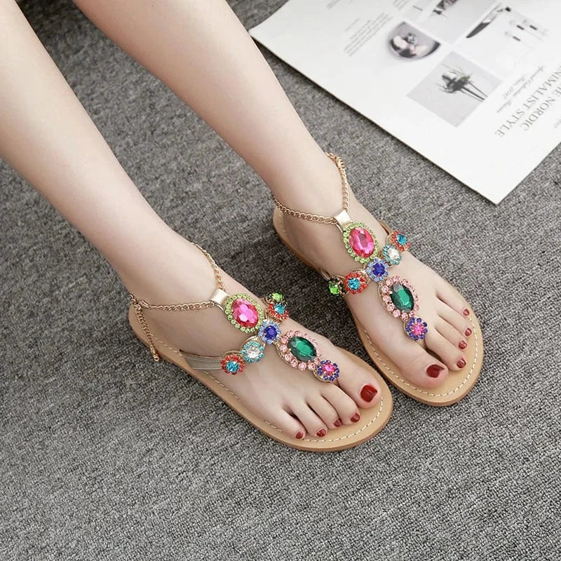 Ladies Sandals Chain Rhinestone Summer Shoes Ladies Beach Flat Sandals XL Flip Flops