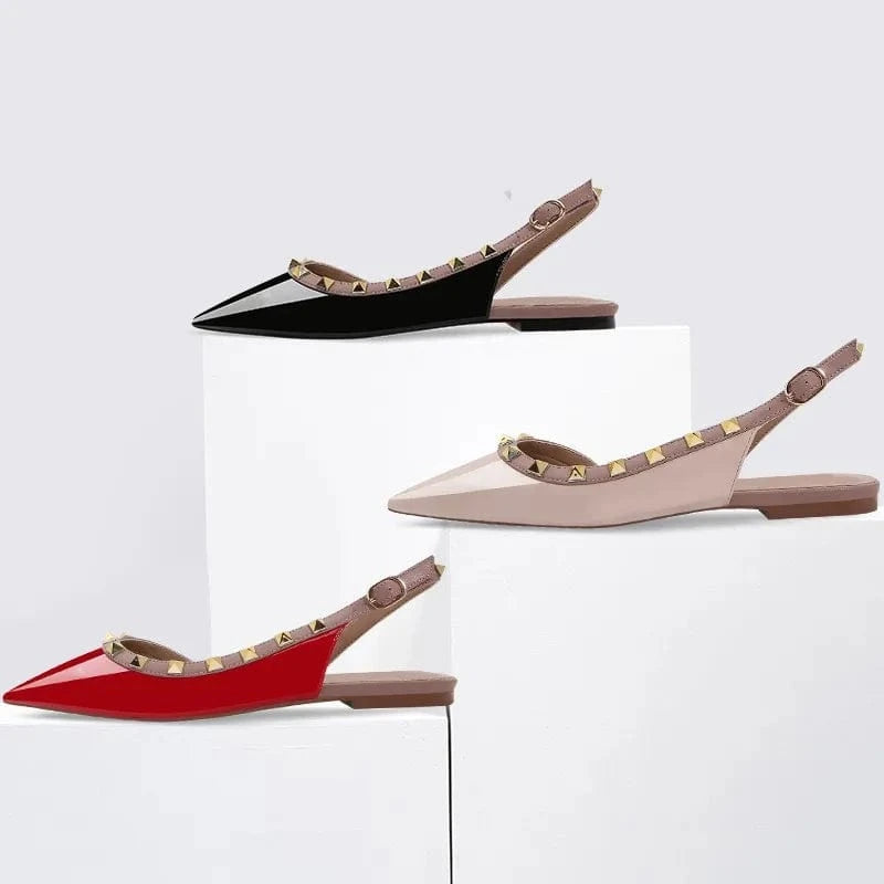 Ladies Sexy Outside Black Slingbacks Flat Sandals Hollow Out Buckle Wrap-toe Low Heels for Women