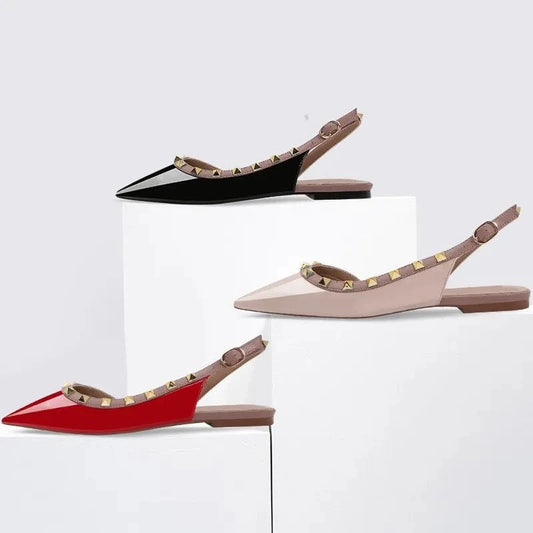 Ladies Sexy Outside Black Slingbacks Flat Sandals Hollow Out Buckle Wrap-toe Low Heels for Women