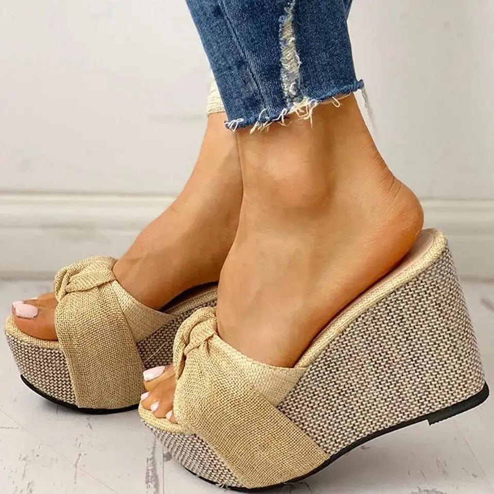 Ladies Shoes Summer Peep Toe Fringe Hem High Heel Wedge Heeled Slippers Bling Platform Slides Holidays Casual Outdoor Sandals