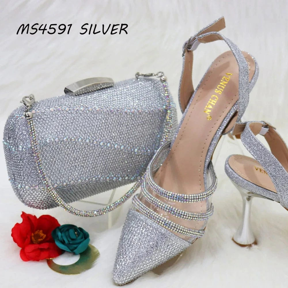 ladies shoes wholesale ladies high heel shoes and full of diamond bag set 2025