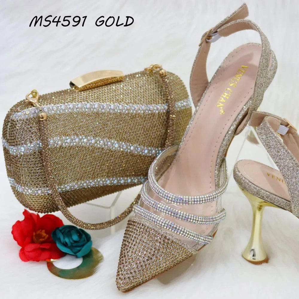ladies shoes wholesale ladies high heel shoes and full of diamond bag set 2025