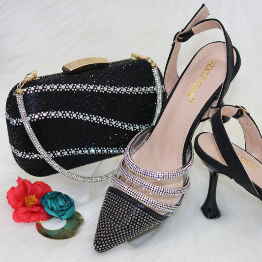 ladies shoes wholesale ladies high heel shoes and full of diamond bag set 2025