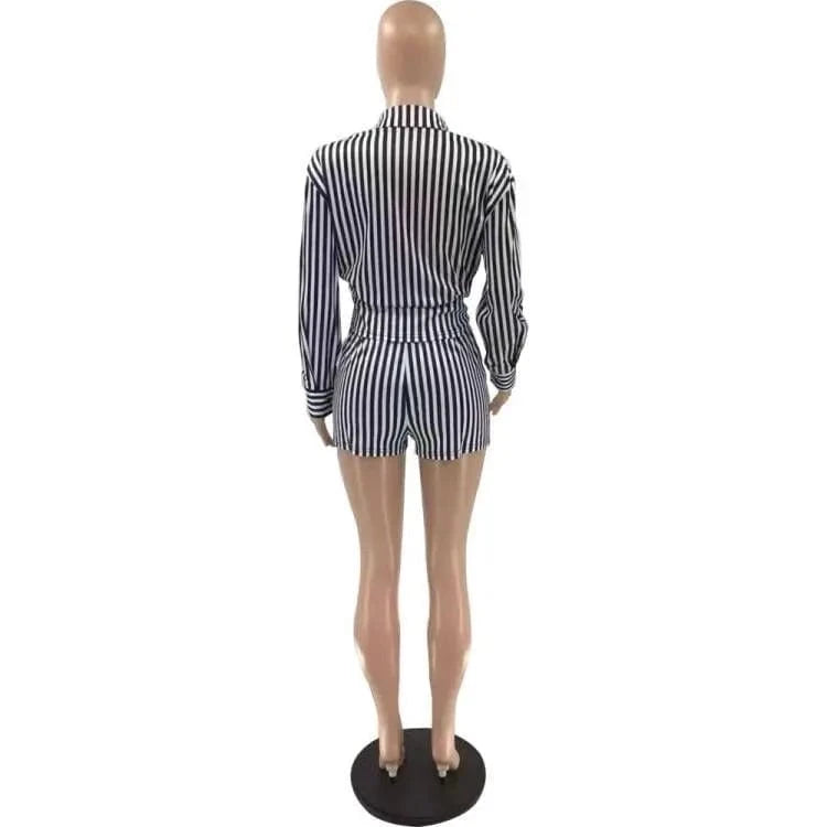 Ladies Shorts and Top Set Women Shirt 2 Piece Summer Shorts Set Casual Women Two Piece Stripes Short Set Women