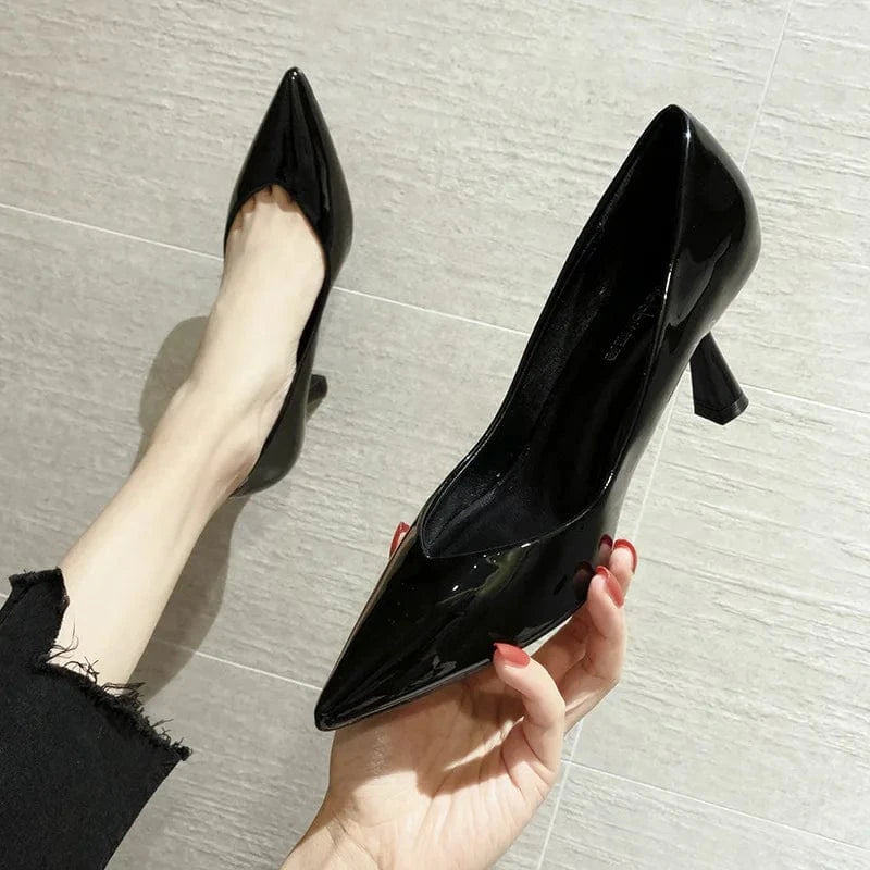 Ladies Small Large Size Stiletto Pointed Single Shoes Work Mid-high Heels Women Office Dress Shoes