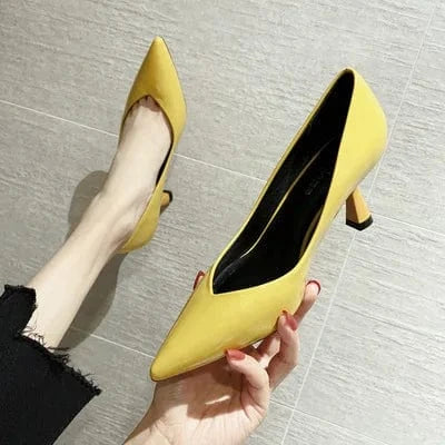 Ladies Small Large Size Stiletto Pointed Single Shoes Work Mid-high Heels Women Office Dress Shoes