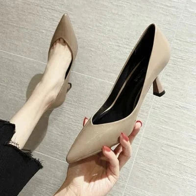 Ladies Small Large Size Stiletto Pointed Single Shoes Work Mid-high Heels Women Office Dress Shoes