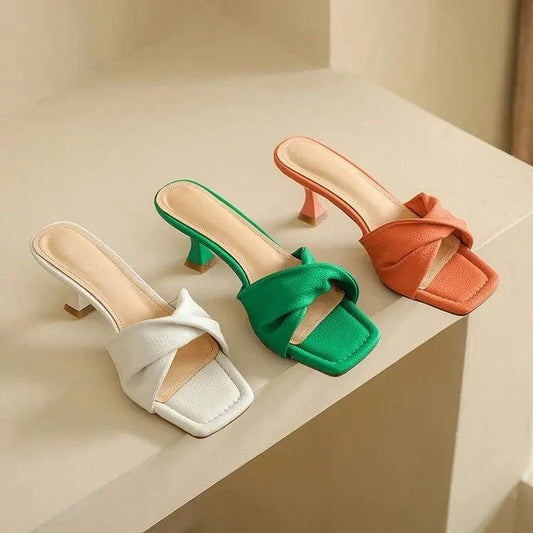 ladies Square toe block heels women's shoes new summer women vintage fashion slippers wear high heeled sandals