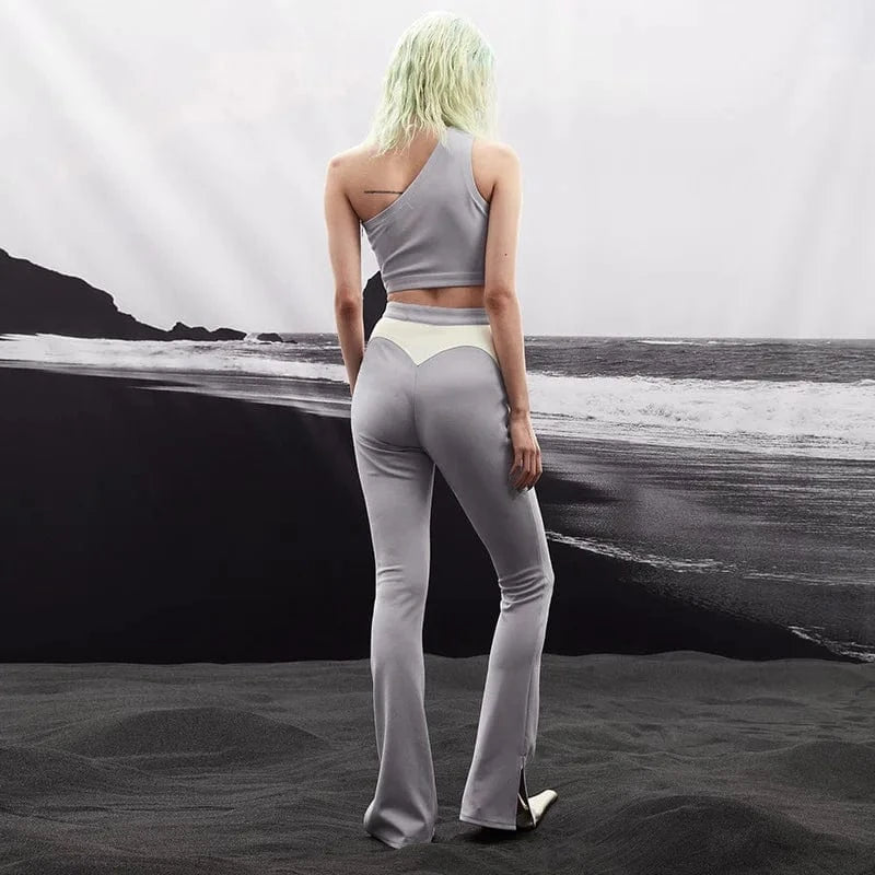 Ladies Top and Pants Set Patchwork Mujer Top 2 Piece Women Set Hollow out Navel Two Piece Pants Fall 2022 Women Clothes