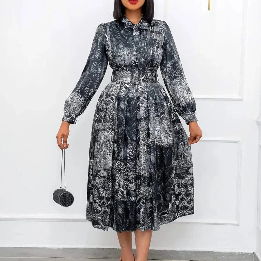 ladies wear woman fall sundress long sleeve modest causal elegant new model plus size midi shirt floral casual dresses for women
