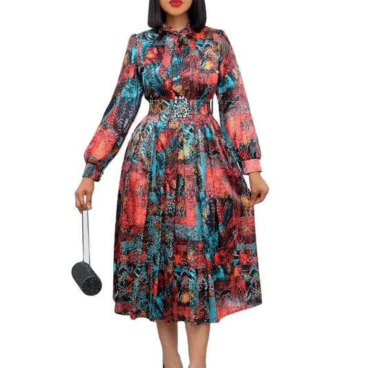ladies wear woman fall sundress long sleeve modest causal elegant new model plus size midi shirt floral casual dresses for women
