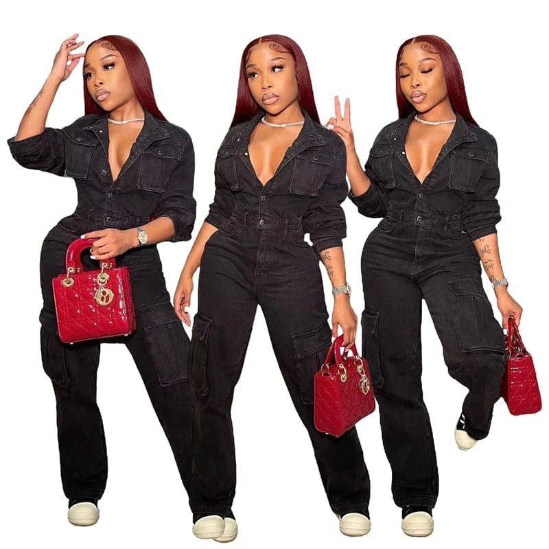 ladies women casual one piece overall denim jeans cargo jumpsuit women 2024 spring new arrivals outfit for ladies women jeans