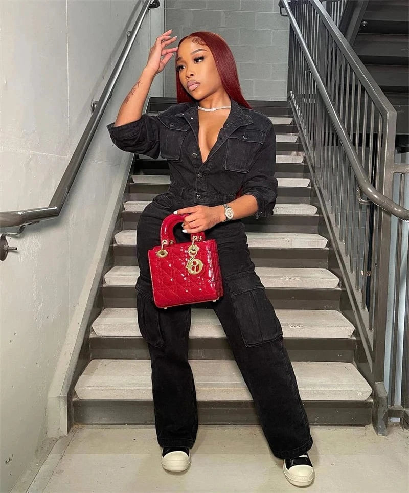 ladies women casual one piece overall denim jeans cargo jumpsuit women 2024 spring new arrivals outfit for ladies women jeans