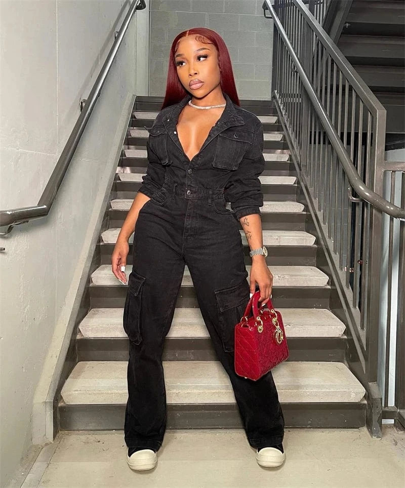 ladies women casual one piece overall denim jeans cargo jumpsuit women 2024 spring new arrivals outfit for ladies women jeans