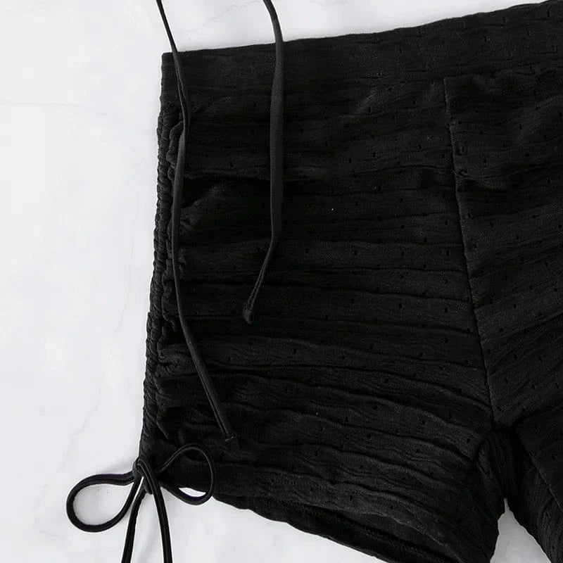 Lady Popular Two Piece Black Swimwear Push-Up High Cut Bikini Sexy High Waist Women Sexy Straps Side Cross Bandage Swimsuit 2024