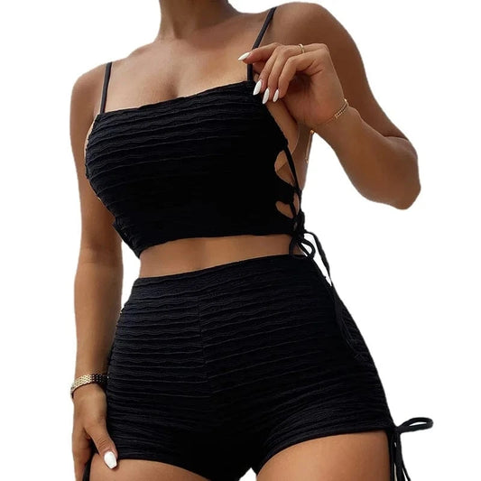 Lady Popular Two Piece Black Swimwear Push-Up High Cut Bikini Sexy High Waist Women Sexy Straps Side Cross Bandage Swimsuit 2024