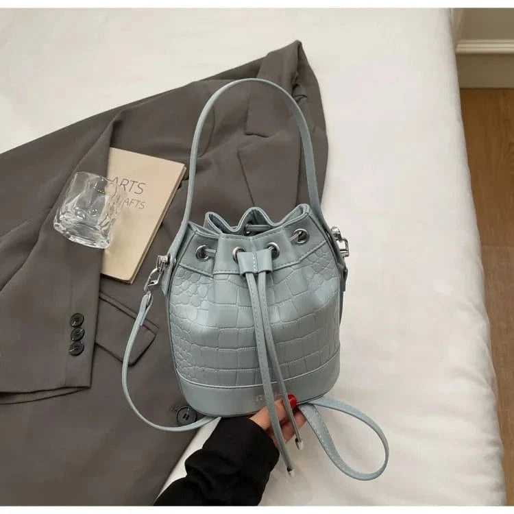 lan 2025 New Trendy Women's Drawstring Tote Bag - Vintage Stone Texture Crossbody Satchel with Retro Minimalist Design