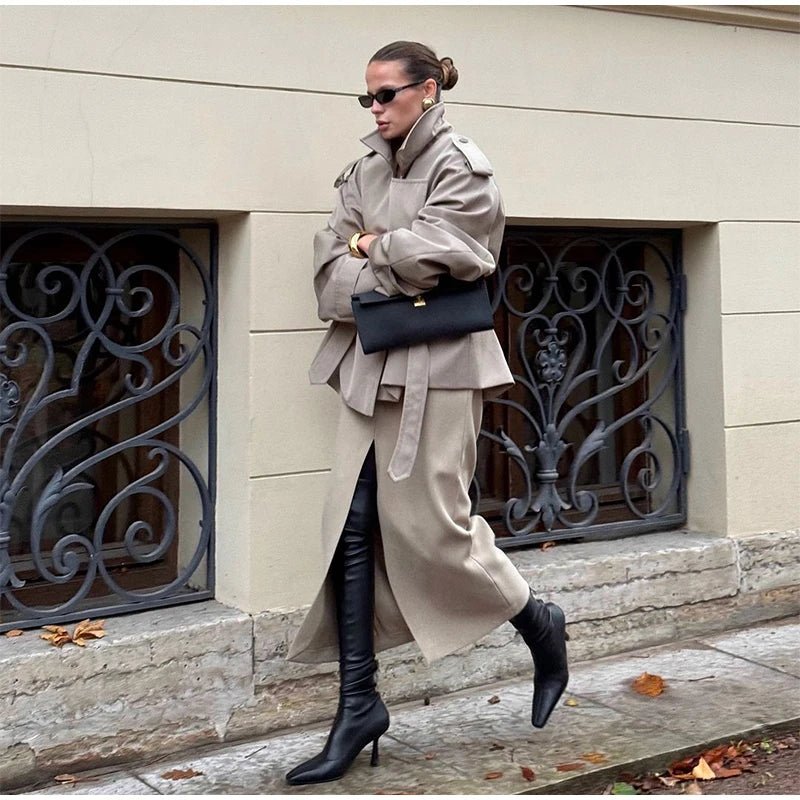 Lapel Lace Up Jacket With Long Sleeves Autumn Daily Commute Style - SN Wigs & More