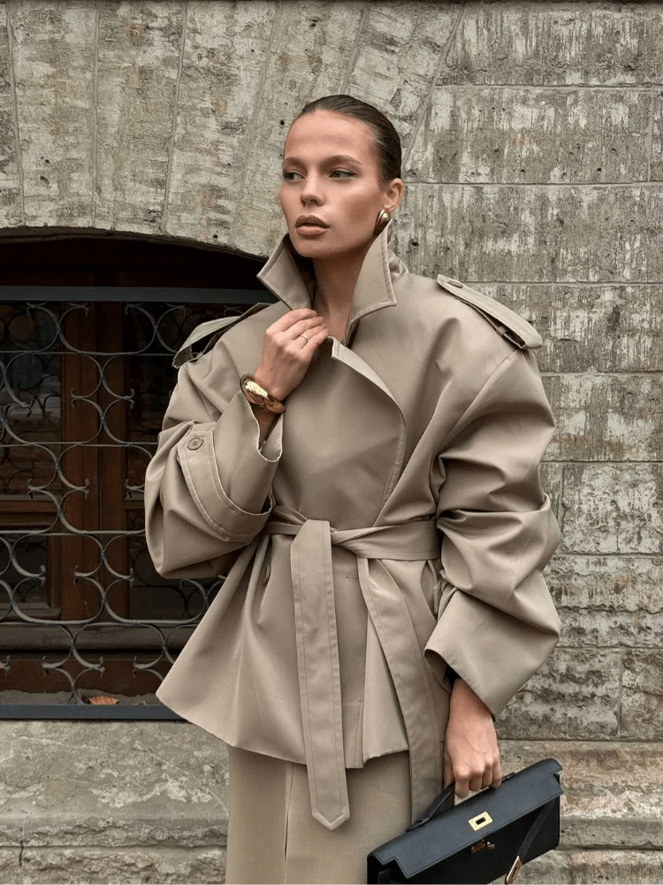 Lapel Lace Up Jacket With Long Sleeves Autumn Daily Commute Style - SN Wigs & More