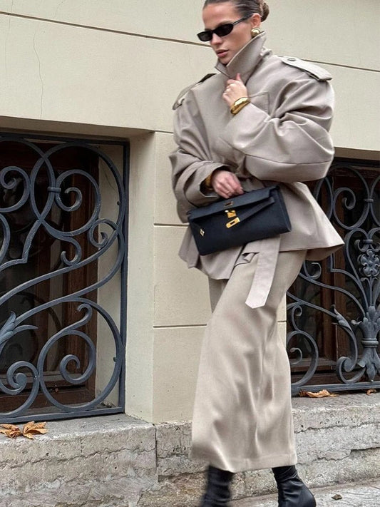 Lapel Lace Up Jacket With Long Sleeves Autumn Daily Commute Style - SN Wigs & More