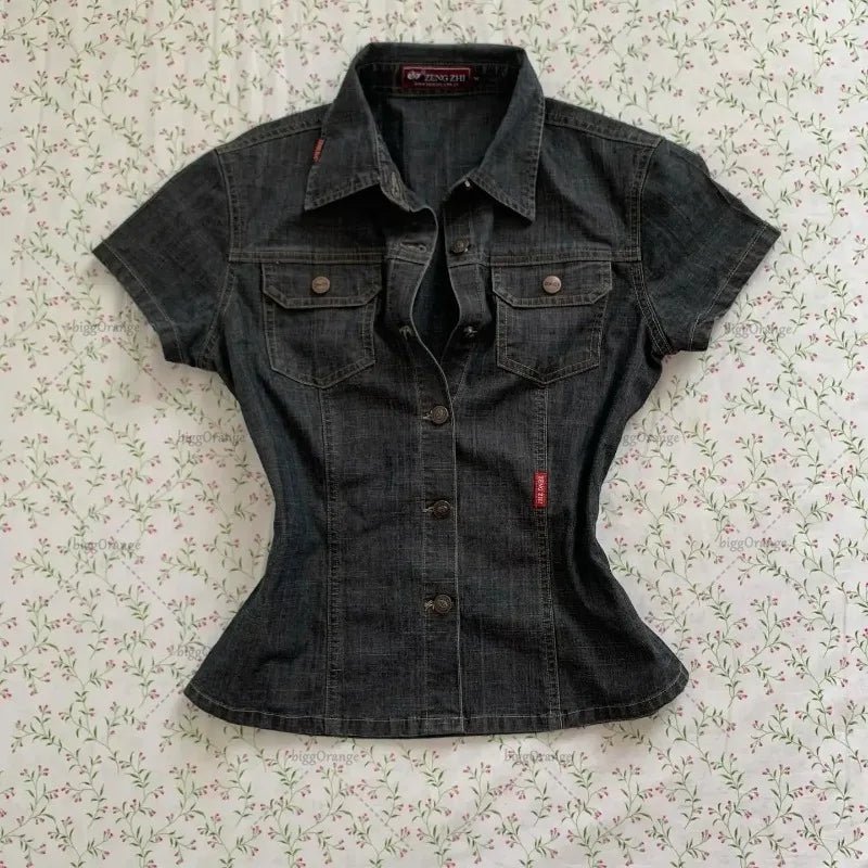 Lapel Shirt Slim Fit Retro Gothic Punk Harajuku Y2K Streetwear Fashion Street Style - SN Wigs & More