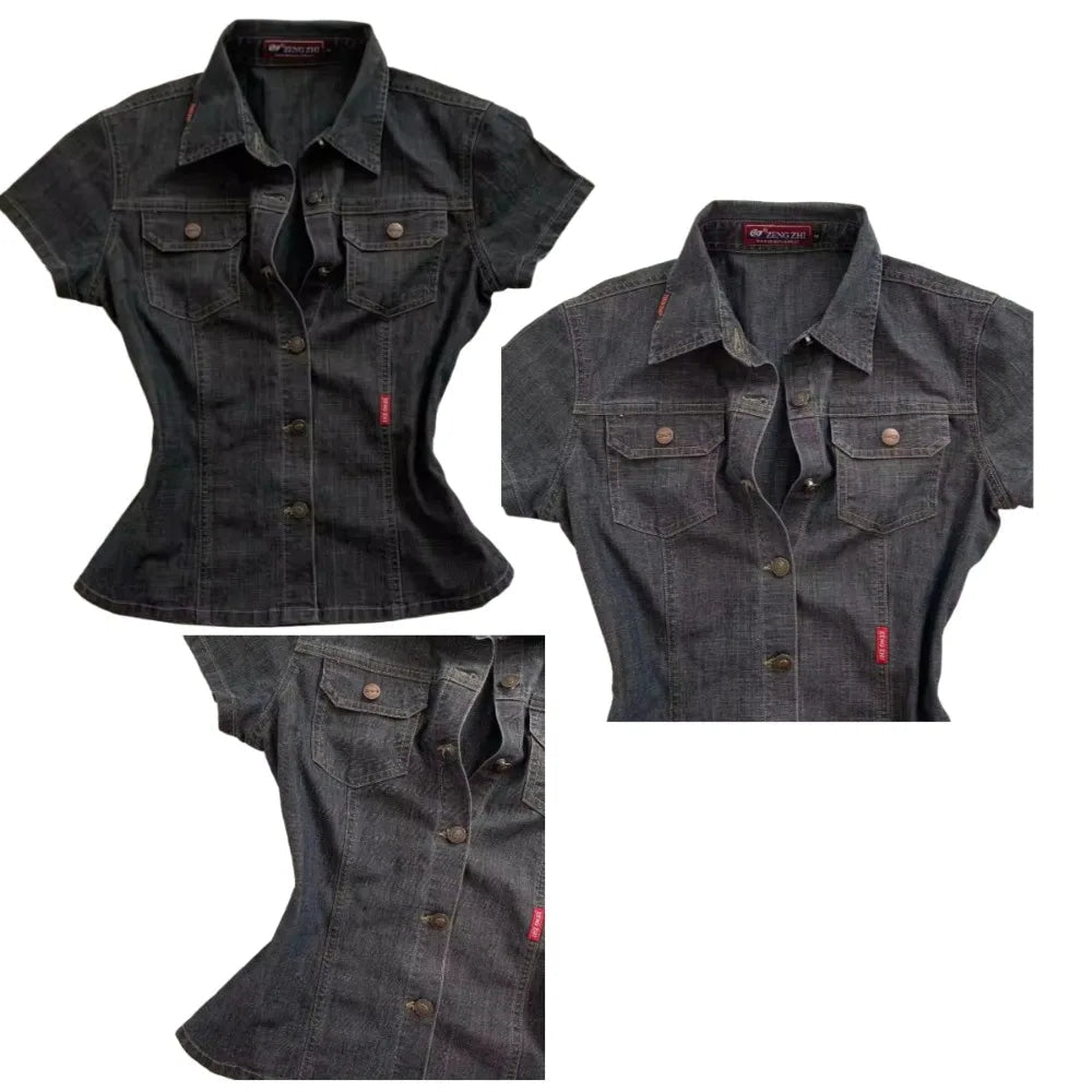 Lapel Shirt Slim Fit Retro Gothic Punk Harajuku Y2K Streetwear Fashion Street Style - SN Wigs & More