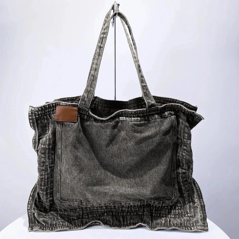 Large Capacity Denim Tote Bags For Womens Luxury Designer Handbag Purses 2024 New In Ruffle Moto & Biker Cloth Underarm Shoulder