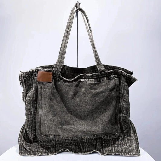 Large Capacity Denim Tote Bags For Womens Luxury Designer Handbag Purses 2024 New In Ruffle Moto & Biker Cloth Underarm Shoulder