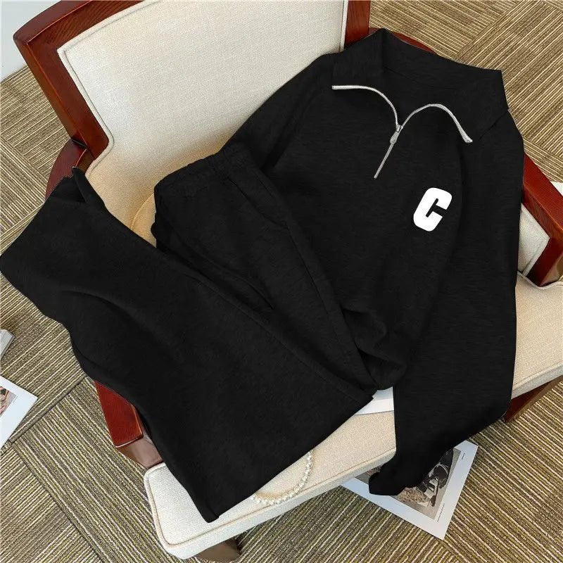 Large Collar Casual Sports Suit for Women, Autumn Loose and Stylish Fashion Hoodie Two - piece Set Juicy Couture Tracksuitpant Set - SN Wigs & More