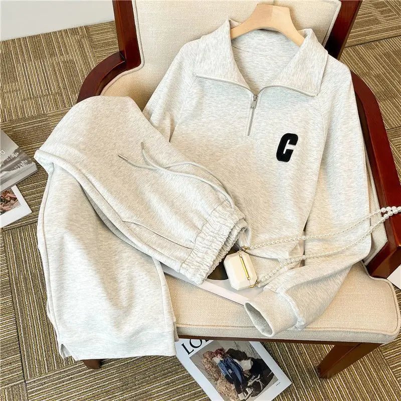 Large Collar Casual Sports Suit for Women, Autumn Loose and Stylish Fashion Hoodie Two - piece Set Juicy Couture Tracksuitpant Set - SN Wigs & More