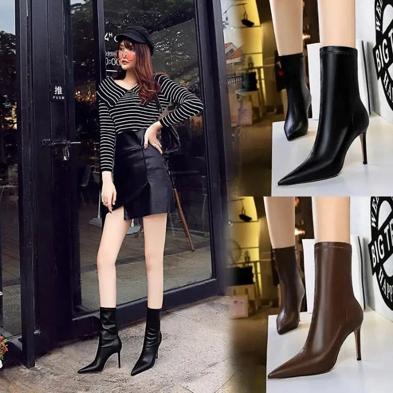 Large Size 43 Botines Para Dama Leather Spike Heel Bootie Shoes Ankle Boots for Ladies