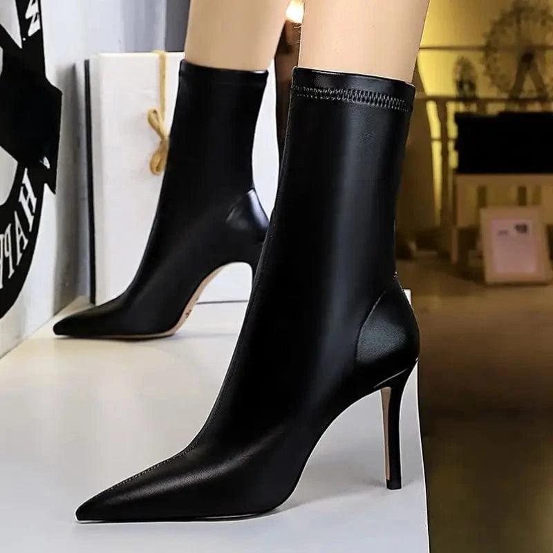 Large Size 43 Botines Para Dama Leather Spike Heel Bootie Shoes Ankle Boots for Ladies