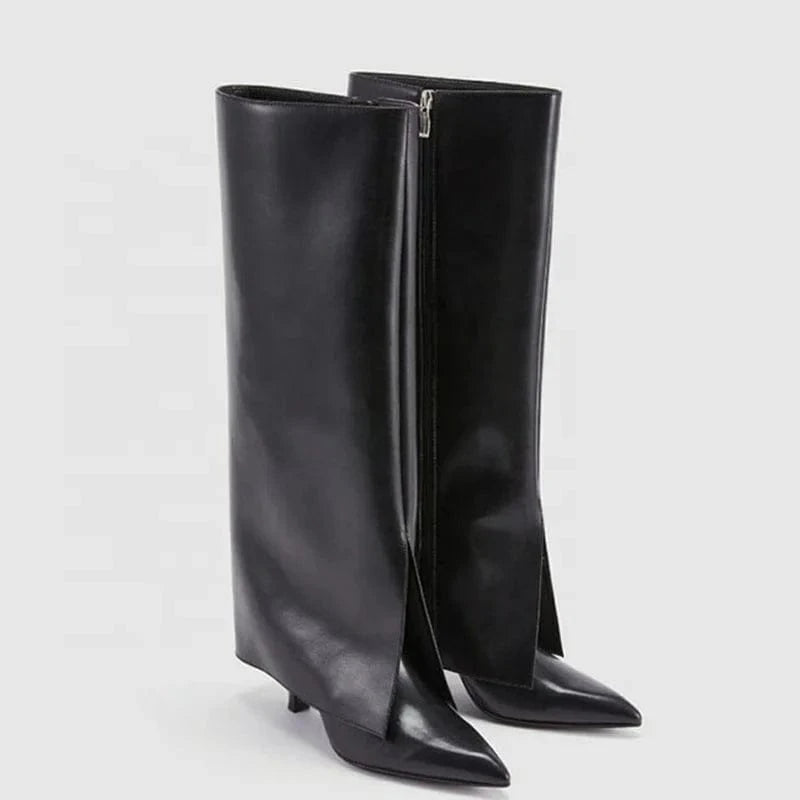 Large Size 45 Thin High Heel Pointed Toe Overlay Boot Shoes Stiletto Pants Boots Women's Folded Over Knee High Booties