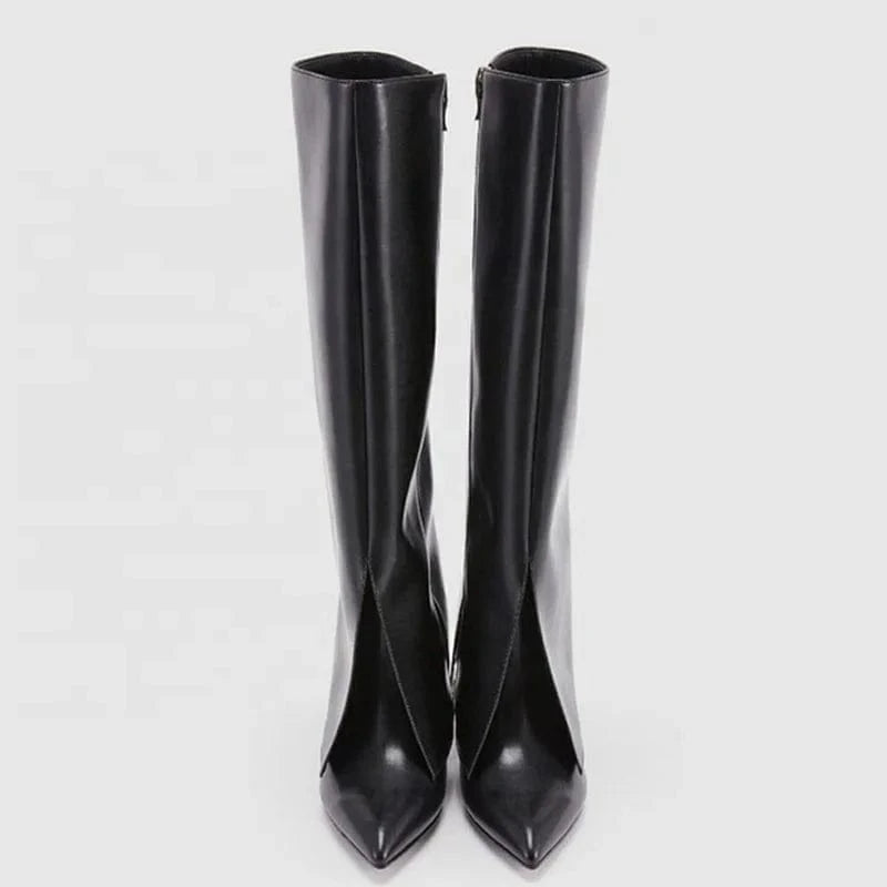 Large Size 45 Thin High Heel Pointed Toe Overlay Boot Shoes Stiletto Pants Boots Women's Folded Over Knee High Booties