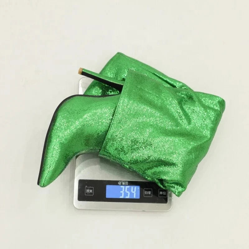 Large Size 47 Sequin Materials Thin High Heel Overlay Boots Wide Fit Stiletto Shoes Women's Knee High Pants Booties