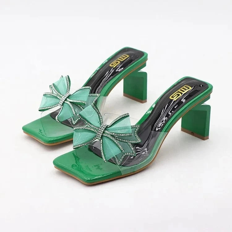 Large Size Heeled Sandals New Design For Ladies Slip On Chunky Heels Square Toe Solid Color Women High Heel Shoes