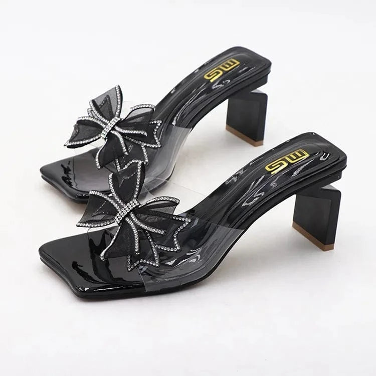 Large Size Heeled Sandals New Design For Ladies Slip On Chunky Heels Square Toe Solid Color Women High Heel Shoes